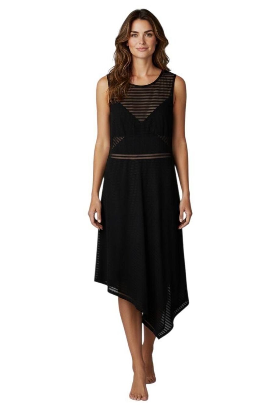 Asymmetrical Sheer Striped Dress